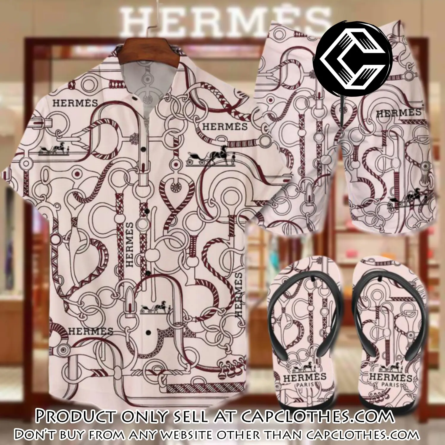 Hermes flip flops and combo hawaii shirt shorts luxury brand summer outfit hsf084 cc5810192